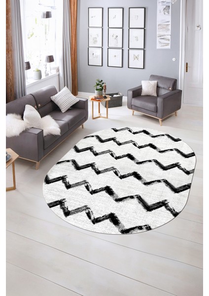 Dijital Kaymaz Yıkanabilir Modern Desen Oval Yolluk Mutfak Salon Halısı, N-O-Modern-71-Beyaz, indirimleri