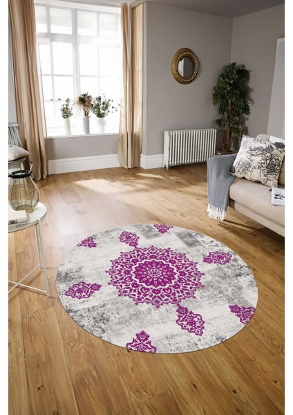 Dijital Kaymaz Taban Yıkanabilir Modern Desen Yuvarlak Mutfak Salon Halısı, N-Y-Modern-45-Mor, modelleri