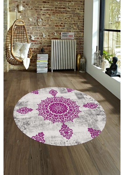 Dijital Kaymaz Taban Yıkanabilir Modern Desen Yuvarlak Mutfak Salon Halısı, N-Y-Modern-45-Mor, fırsatları
