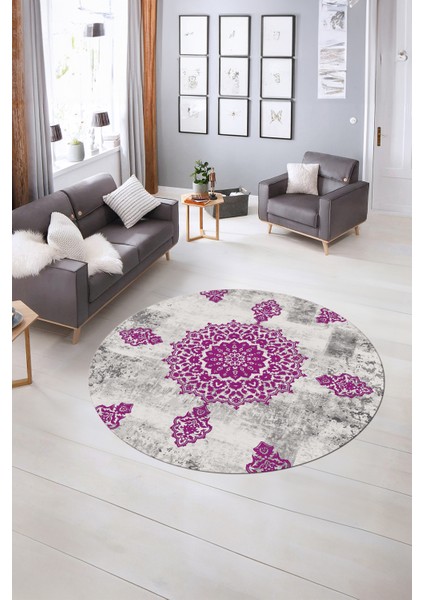 Dijital Kaymaz Taban Yıkanabilir Modern Desen Yuvarlak Mutfak Salon Halısı, N-Y-Modern-45-Mor, indirimleri