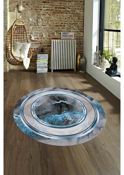 Dijital Kaymaz Taban Yıkanabilir Modern Desen Yuvarlak Mutfak Salon Halısı, N-Y-Modern-46-Mavi, fırsatları