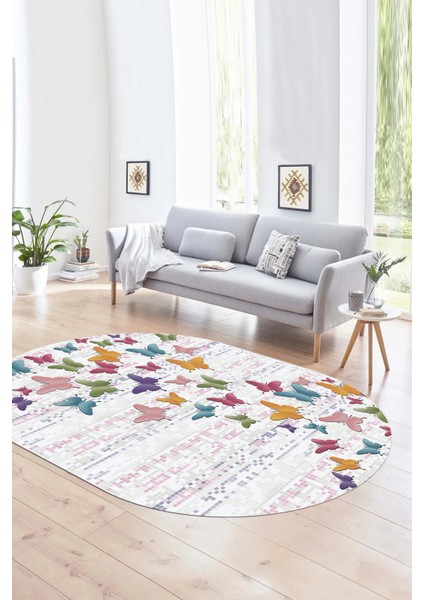 Dijital Kaymaz Yıkanabilir Modern Desen Oval Yolluk Mutfak Salon Halısı, N-O-Modern-42-Renkli,