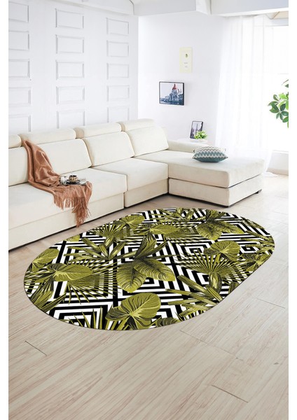 Dijital Kaymaz Yıkanabilir Modern Desen Oval Yolluk Mutfak Salon Halısı, N-O-MODERN-100-SARI, fiyatları