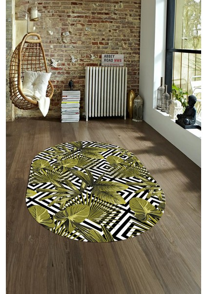 Dijital Kaymaz Yıkanabilir Modern Desen Oval Yolluk Mutfak Salon Halısı, N-O-MODERN-100-SARI, fırsatları