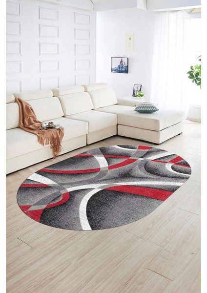 Dijital Kaymaz Yıkanabilir Modern Desen Oval Yolluk Mutfak Salon Halısı, N-O-Modern-97-Kırmızı, fiyatları