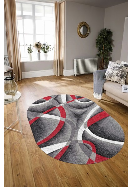 Dijital Kaymaz Yıkanabilir Modern Desen Oval Yolluk Mutfak Salon Halısı, N-O-Modern-97-Kırmızı, modelleri