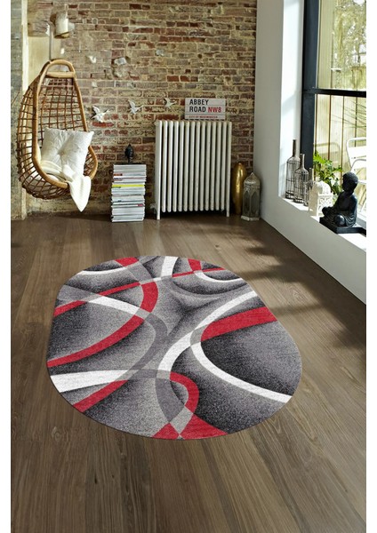 Dijital Kaymaz Yıkanabilir Modern Desen Oval Yolluk Mutfak Salon Halısı, N-O-Modern-97-Kırmızı, fırsatları