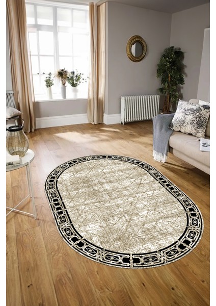 Dijital Kaymaz Yıkanabilir Modern Desen Oval Yolluk Mutfak Salon Halısı, N-O-MODERN-118-BEJ, modelleri