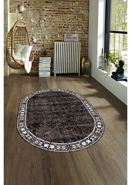 Dijital Kaymaz Yıkanabilir Modern Desen Oval Yolluk Mutfak Salon Halısı, N-O-MODERN-118-KAHVE, fırsatları