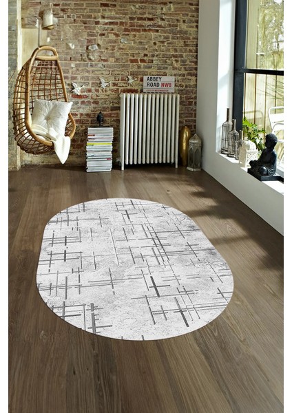 Dijital Kaymaz Yıkanabilir Modern Desen Oval Yolluk Mutfak Salon Halısı, N-O-Modern-89-Gri, fırsatları