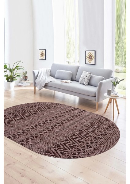 Dijital Kaymaz Yıkanabilir Modern Desen Oval Yolluk Mutfak Salon Halısı, N-O-Modern-86-Bordo,