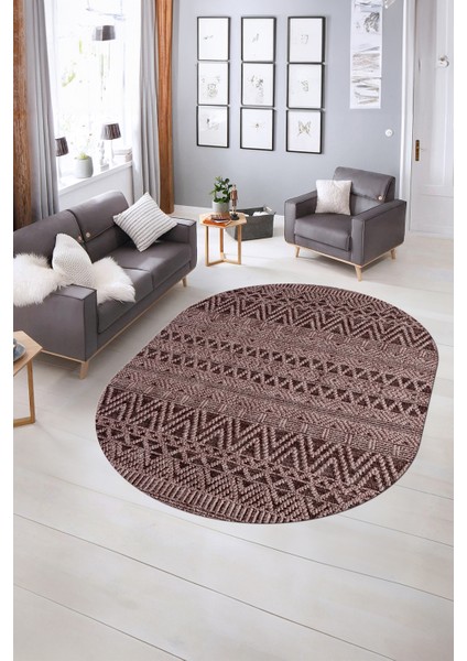 Dijital Kaymaz Yıkanabilir Modern Desen Oval Yolluk Mutfak Salon Halısı, N-O-Modern-86-Bordo, indirimleri