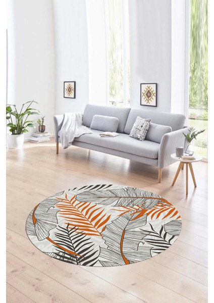 Dijital Kaymaz Taban Yıkanabilir Modern Desen Yuvarlak Mutfak Salon Halısı, N-Y-Modern-98-Turuncu,