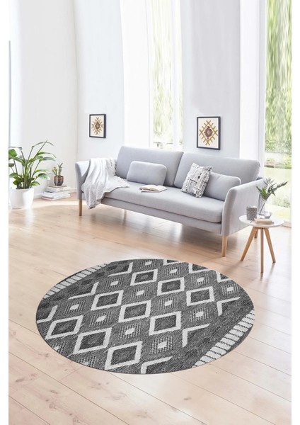 Dijital Kaymaz Taban Yıkanabilir Modern Desen Yuvarlak Mutfak Salon Halısı, N-Y-Modern-69-Gri,