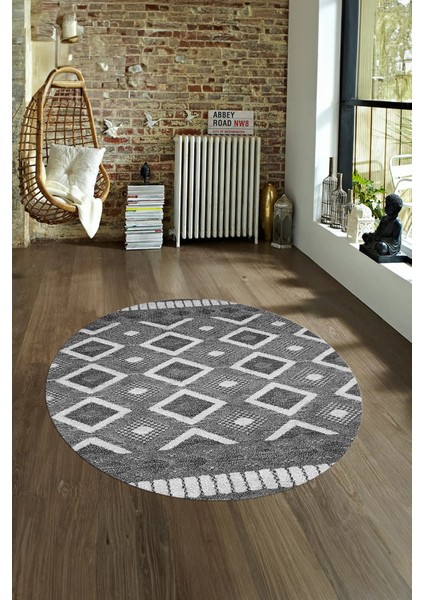 Dijital Kaymaz Taban Yıkanabilir Modern Desen Yuvarlak Mutfak Salon Halısı, N-Y-Modern-69-Gri, fırsatları