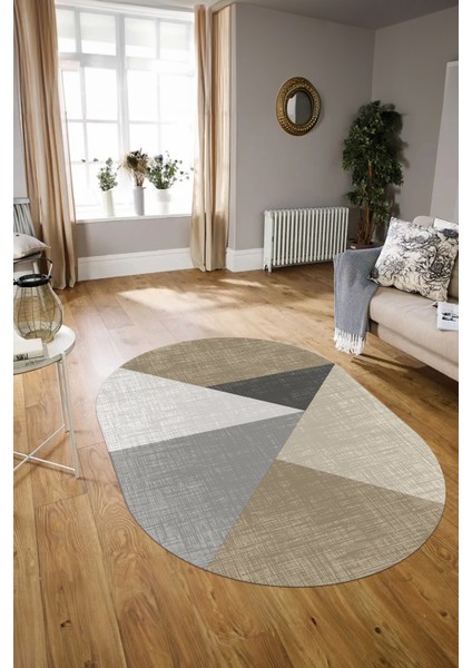 Dijital Kaymaz Yıkanabilir Modern Desen Oval Yolluk Mutfak Salon Halısı, N-O-Modern-38-Kahve, modelleri