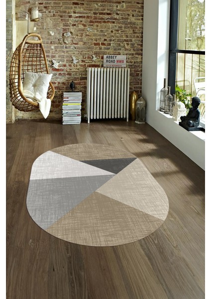 Dijital Kaymaz Yıkanabilir Modern Desen Oval Yolluk Mutfak Salon Halısı, N-O-Modern-38-Kahve, fırsatları