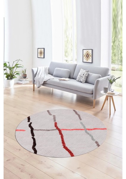 Dijital Kaymaz Taban Yıkanabilir Modern Desen Yuvarlak Mutfak Salon Halısı, N-Y-Modern-73-Pembe,