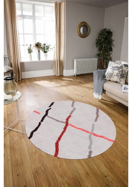 Dijital Kaymaz Taban Yıkanabilir Modern Desen Yuvarlak Mutfak Salon Halısı, N-Y-Modern-73-Pembe, modelleri