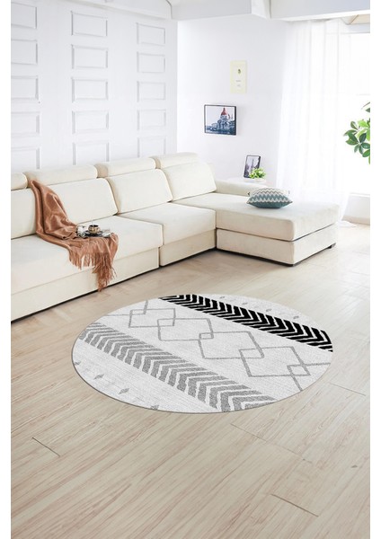 Dijital Kaymaz Taban Yıkanabilir Modern Desen Yuvarlak Mutfak Salon Halısı, N-Y-Modern-75-Gri,
