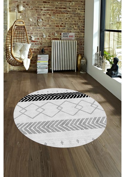 Dijital Kaymaz Taban Yıkanabilir Modern Desen Yuvarlak Mutfak Salon Halısı, N-Y-Modern-75-Gri,