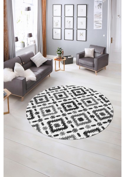 Dijital Kaymaz Taban Yıkanabilir Modern Desen Yuvarlak Mutfak Salon Halısı, N-Y-Modern-23-Gri, indirimleri