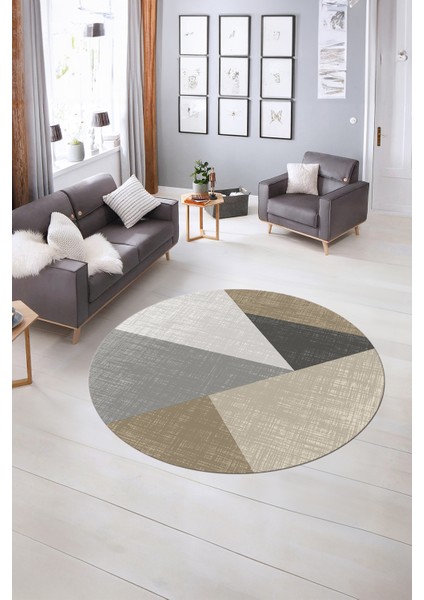 Dijital Kaymaz Taban Yıkanabilir Modern Desen Yuvarlak Mutfak Salon Halısı, N-Y-Modern-38-Kahve, indirimleri