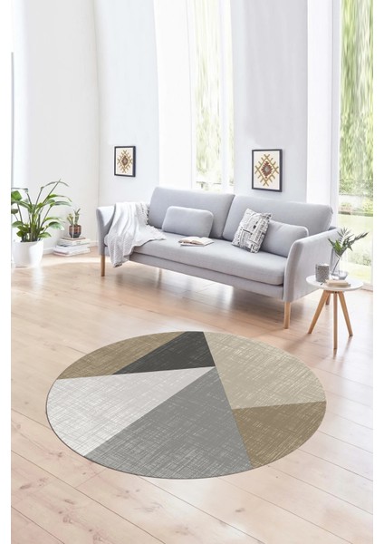 Dijital Kaymaz Taban Yıkanabilir Modern Desen Yuvarlak Mutfak Salon Halısı, N-Y-Modern-38-Kahve,