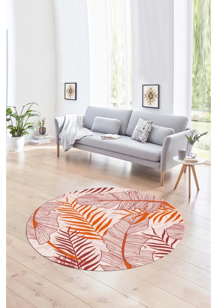 Dijital Kaymaz Taban Yıkanabilir Modern Desen Yuvarlak Mutfak Salon Halısı, N-Y-Modern-98-Kırmızı,