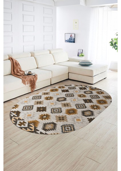 Dijital Kaymaz Yıkanabilir Modern Desen Oval Yolluk Mutfak Salon Halısı, N-O-Modern-99-Kahve, fiyatları