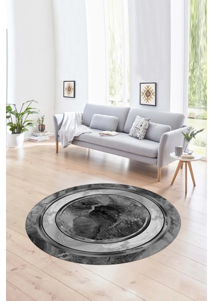 Dijital Kaymaz Taban Yıkanabilir Modern Desen Yuvarlak Mutfak Salon Halısı, N-Y-Modern-46-Gri,