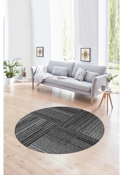 Dijital Kaymaz Taban Yıkanabilir Modern Desen Yuvarlak Mutfak Salon Halısı, N-Y-Modern-34-Gri,