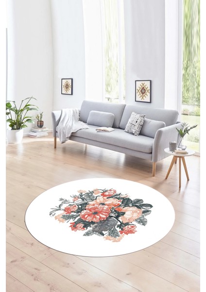Dijital Kaymaz Taban Yıkanabilir Modern Desen Yuvarlak Mutfak Salon Halısı, N-Y-Modern-35-Beyaz,