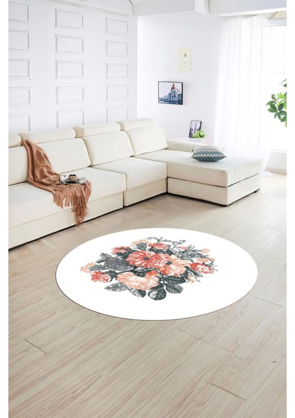 Dijital Kaymaz Taban Yıkanabilir Modern Desen Yuvarlak Mutfak Salon Halısı, N-Y-Modern-35-Beyaz,