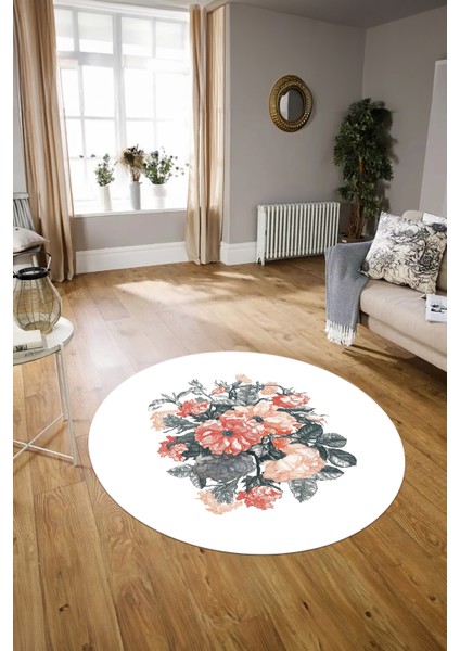 Dijital Kaymaz Taban Yıkanabilir Modern Desen Yuvarlak Mutfak Salon Halısı, N-Y-Modern-35-Beyaz,