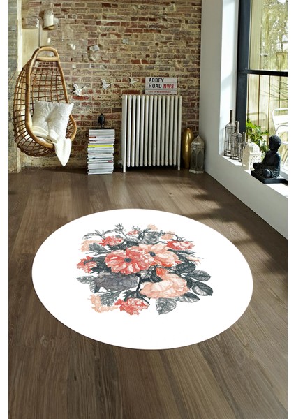 Dijital Kaymaz Taban Yıkanabilir Modern Desen Yuvarlak Mutfak Salon Halısı, N-Y-Modern-35-Beyaz,