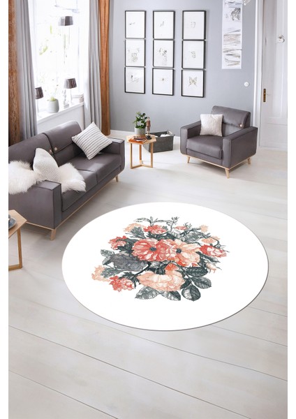 Dijital Kaymaz Taban Yıkanabilir Modern Desen Yuvarlak Mutfak Salon Halısı, N-Y-Modern-35-Beyaz,