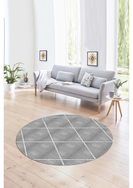 Dijital Kaymaz Taban Yıkanabilir Modern Desen Yuvarlak Mutfak Salon Halısı, N-Y-MODERN-116-GRİ,
