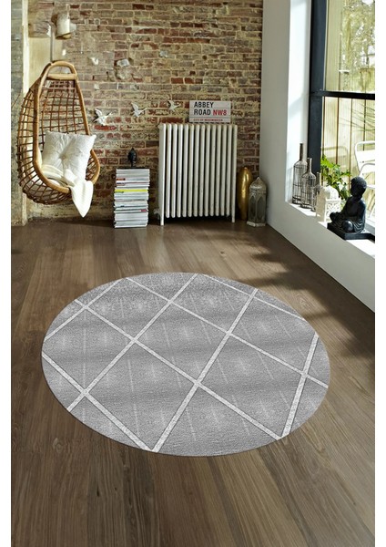 Dijital Kaymaz Taban Yıkanabilir Modern Desen Yuvarlak Mutfak Salon Halısı, N-Y-MODERN-116-GRİ, fırsatları