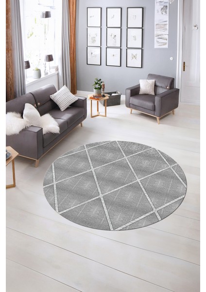 Dijital Kaymaz Taban Yıkanabilir Modern Desen Yuvarlak Mutfak Salon Halısı, N-Y-MODERN-116-GRİ, indirimleri