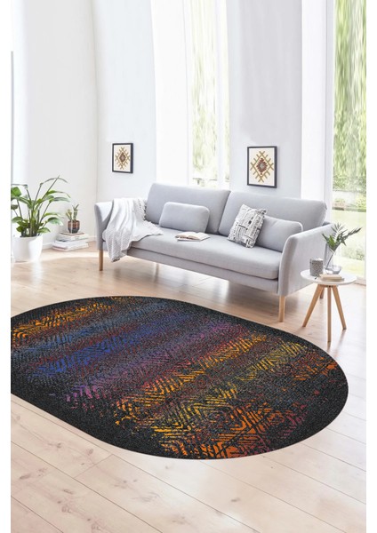 Dijital Kaymaz Yıkanabilir Modern Desen Oval Yolluk Mutfak Salon Halısı, N-O-Modern-28-Renkli,