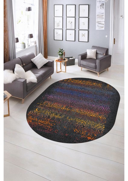 Dijital Kaymaz Yıkanabilir Modern Desen Oval Yolluk Mutfak Salon Halısı, N-O-Modern-28-Renkli, indirimleri