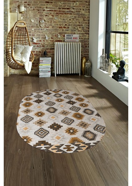 Dijital Kaymaz Yıkanabilir Modern Desen Oval Yolluk Mutfak Salon Halısı, N-O-Modern-99-Kahve, fırsatları