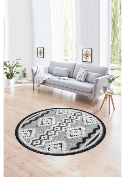 Dijital Kaymaz Taban Yıkanabilir Modern Desen Yuvarlak Mutfak Salon Halısı, N-Y-Modern-68-Gri,