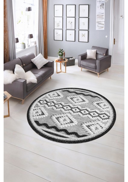 Dijital Kaymaz Taban Yıkanabilir Modern Desen Yuvarlak Mutfak Salon Halısı, N-Y-Modern-68-Gri, indirimleri