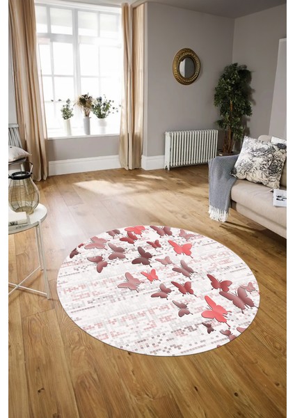 Dijital Kaymaz Taban Yıkanabilir Modern Desen Yuvarlak Mutfak Salon Halısı, N-Y-Modern-42-Pembe, modelleri