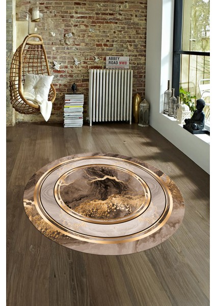 Dijital Kaymaz Taban Yıkanabilir Modern Desen Yuvarlak Mutfak Salon Halısı, N-Y-Modern-46-Kahve, fırsatları