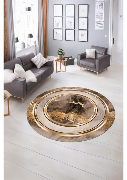 Dijital Kaymaz Taban Yıkanabilir Modern Desen Yuvarlak Mutfak Salon Halısı, N-Y-Modern-46-Kahve, indirimleri