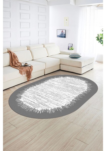 Dijital Kaymaz Yıkanabilir Modern Desen Oval Yolluk Mutfak Salon Halısı, N-O-Modern-43-Gri, fiyatları