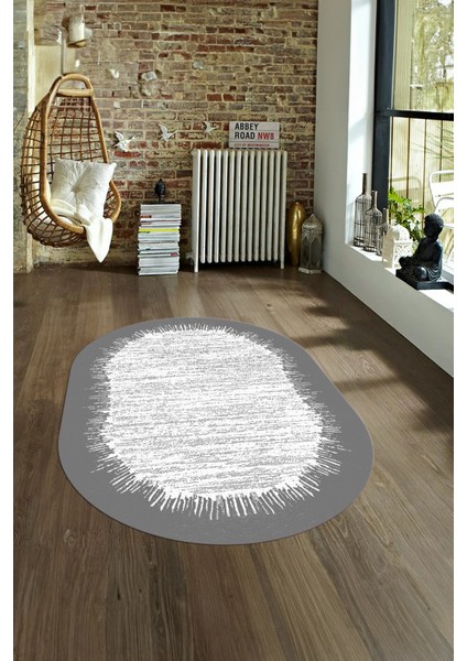 Dijital Kaymaz Yıkanabilir Modern Desen Oval Yolluk Mutfak Salon Halısı, N-O-Modern-43-Gri, fırsatları